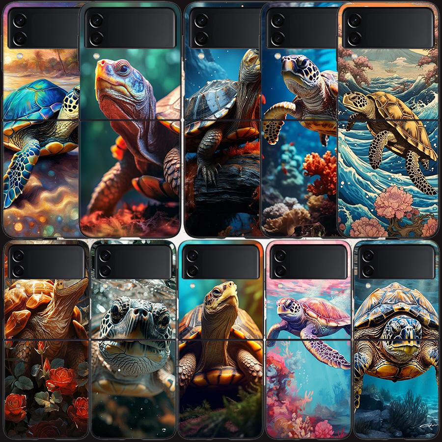 Marine Organisms, Sea Turtles, And Animals Phone Case For Samsung Z Flip 7 6 5G Galaxy Z Flip 5 4 3 Black Hard Cell Cover Luxur
