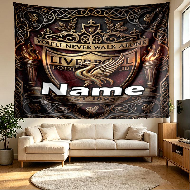 Custom Name Personalized Liverpool Football Club Print Tapestry, Wall Art Decor, Bedroom, Dorm, Apartment, LivingRoom, Party Backdrop, Gift for Birthd