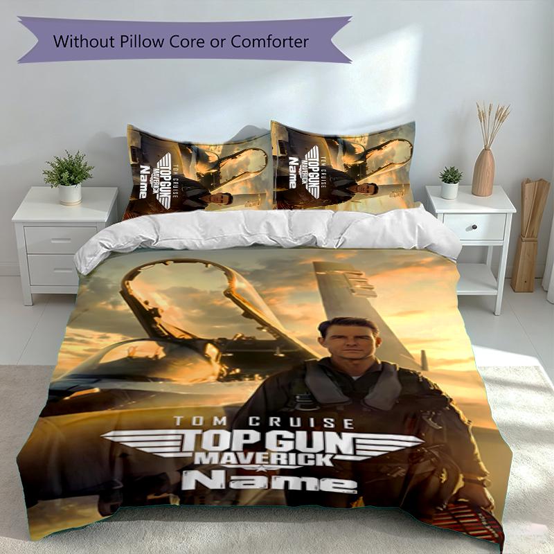 3pcs Custom Name Top Gun Maverick Bedding Set,Includes 1 Duvet Cover and 2 Pillowcases,All-season Bedroom Decor