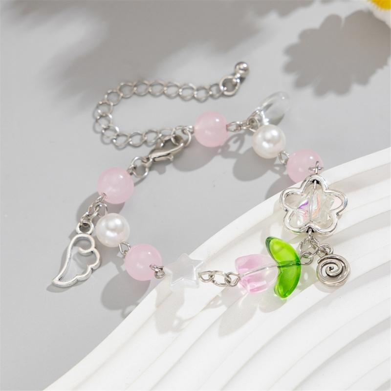 Модный браслет ручной работы с цветочными кисточками, цепочка с цветочным узором и бусинами, регулируемая длина, браслет, ювелирные изделия для женщин