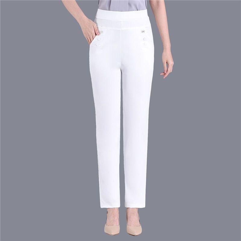 Women Thin Candy Colors Stretch Classic Pants Straight Trousers Mother Casual High Waist Pantalones Slim Ankle-Length Pants