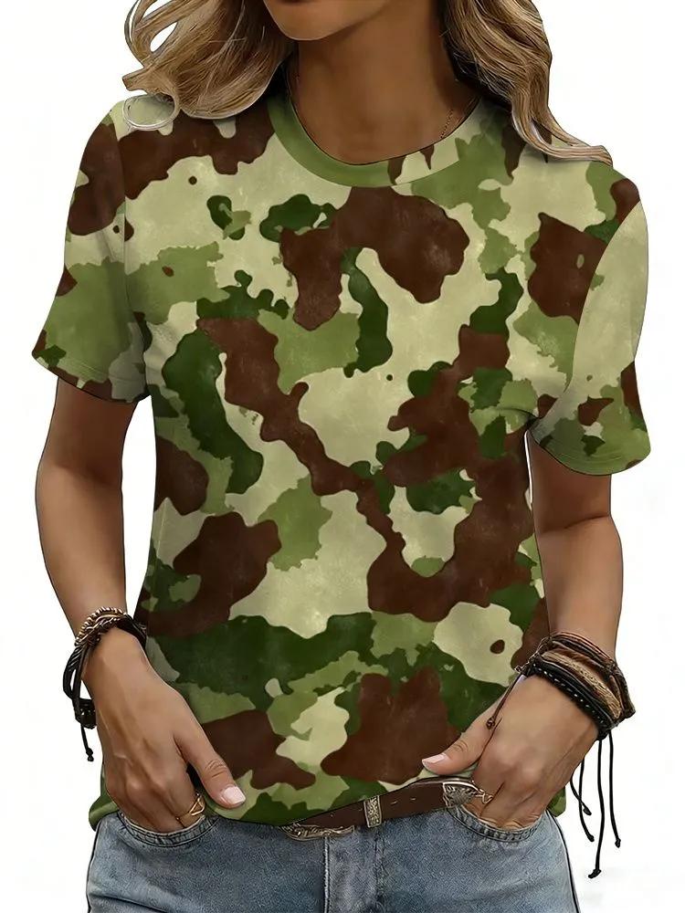 Camouflage T-Shirts Camo 3D Print Women's Casual Short Sleeve Round Neck