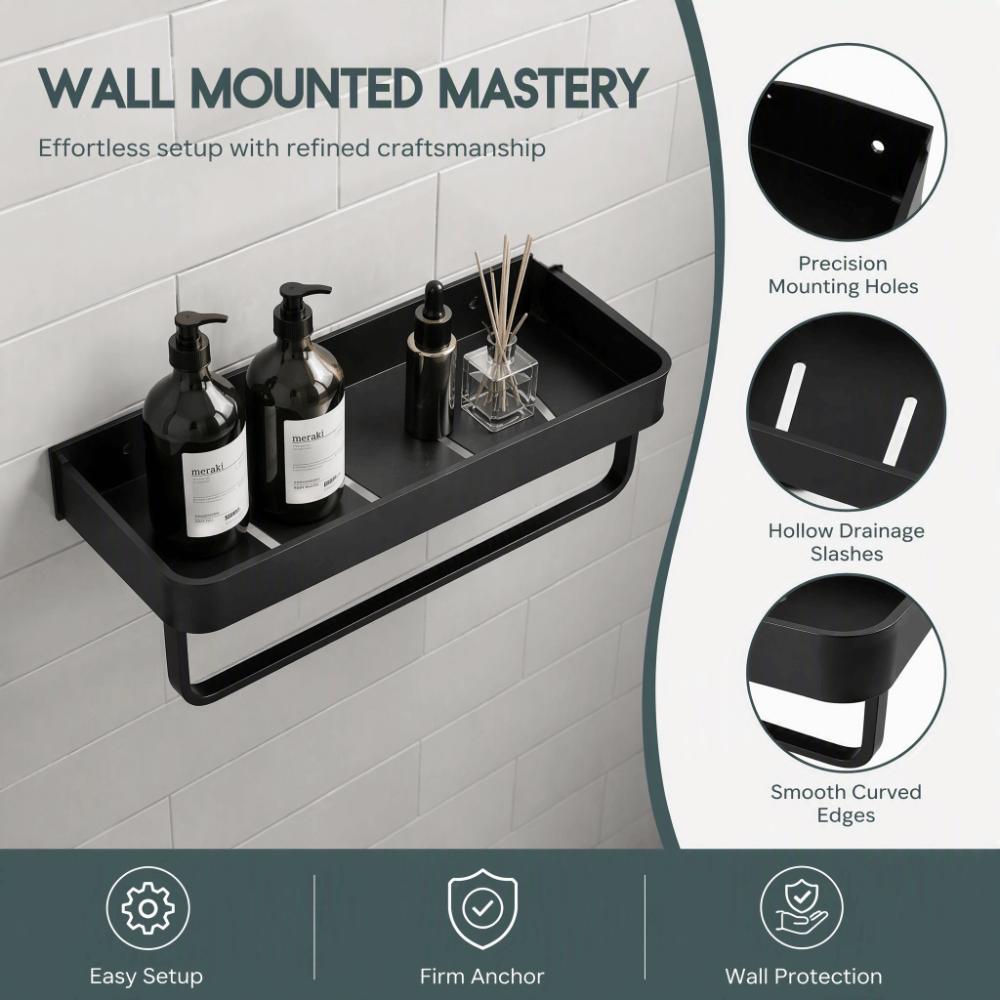 Aluminum Towel Rack Wall Mounted Storage Shelf Multipurpose Bathroom Shelf Shower Area