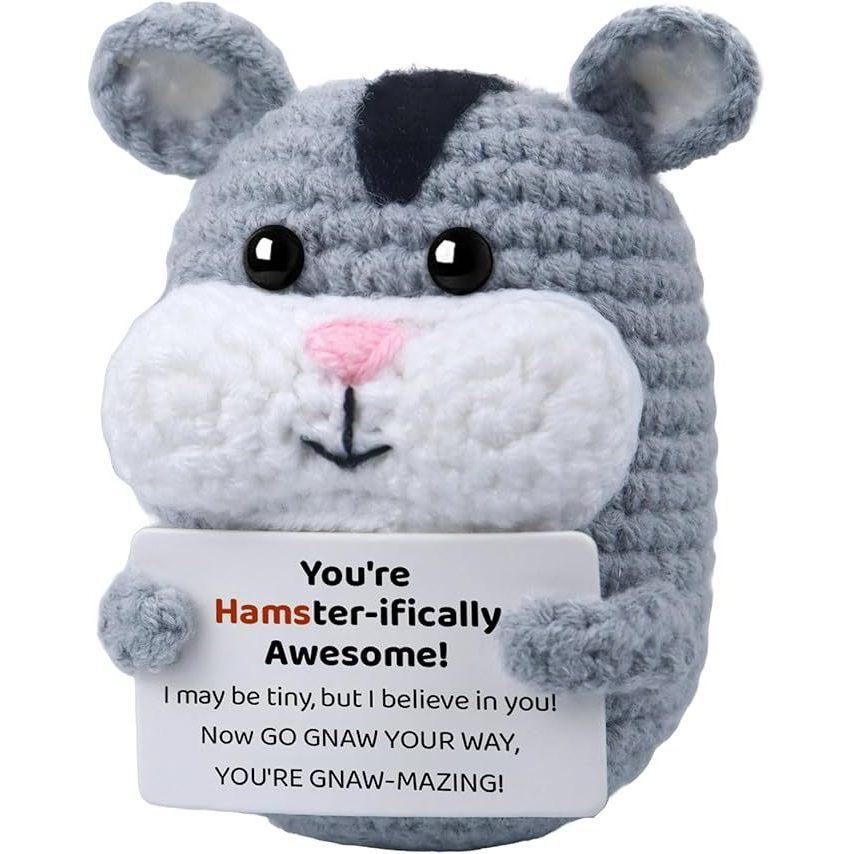 Хомяк Позитивный Вязаный Крючком Животные Кукла С Открыткой Настольное Украшение Эмоциональная Поддержка Ручная Работа Вязаная Игрушка Для Поднятия Настроения