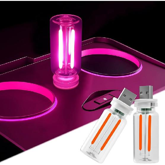 LYCARESUN 2 PCS Car USB Night Light Bulb, Touch Dimmable Car Interior Ambient Lights, Portable Mini USB Retro Glass Bottle Lamp Decorations for