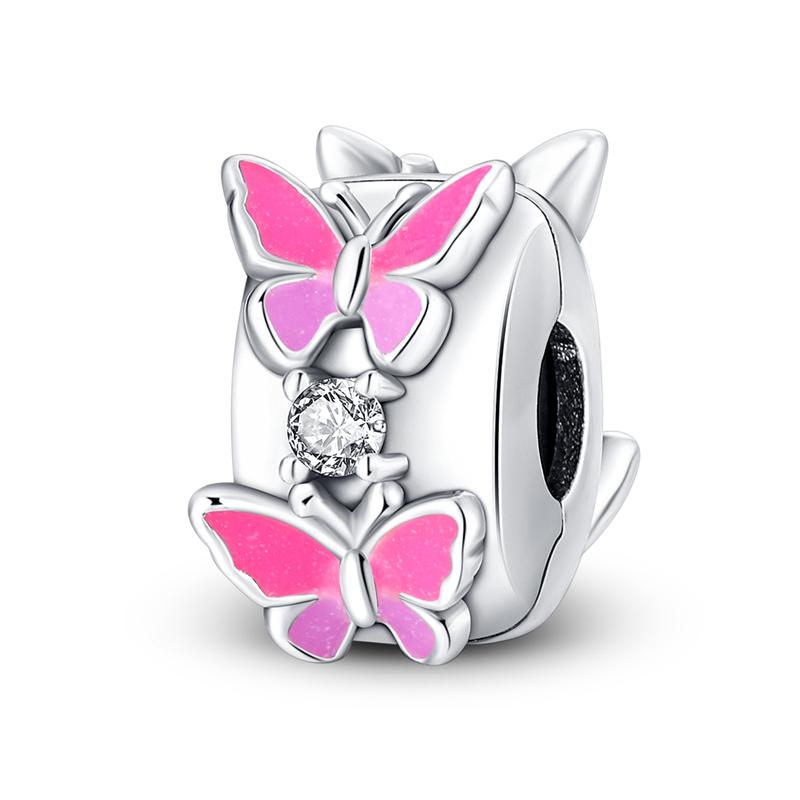 Silver Clasp 925 Silver Pave Clip Charms Colored Beads Stopper Safety Chain Fit Original Bangle Bracelet Jewelry Clip