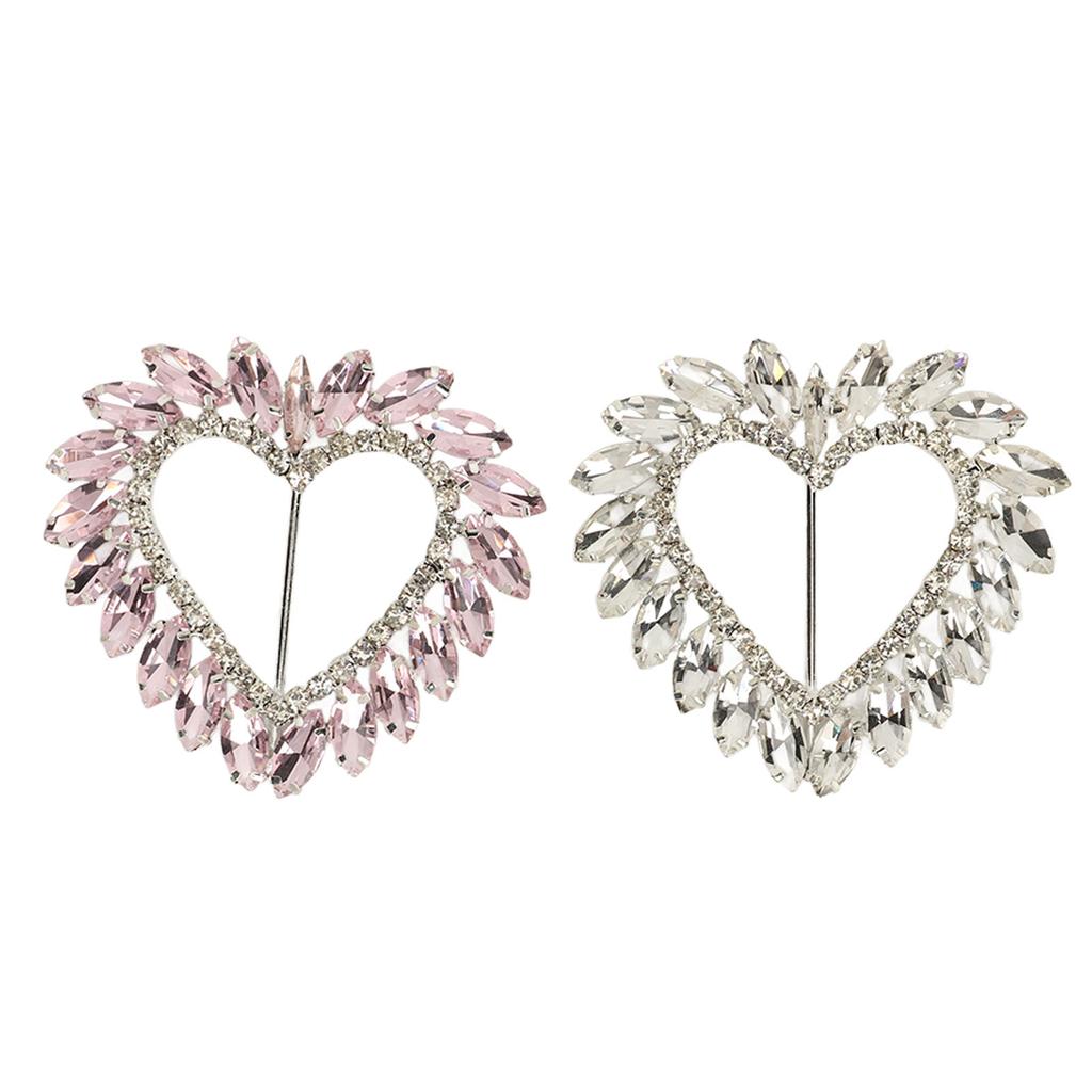2pcs Love Heart Shape Rhinestone Buckle Metal Clothing Wrap Clip Sparkling Decorative T Shirt Clips