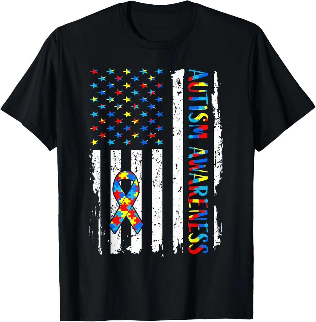 Autism Awareness Mom Dad USA Flag Pride Unisex T-Shirt