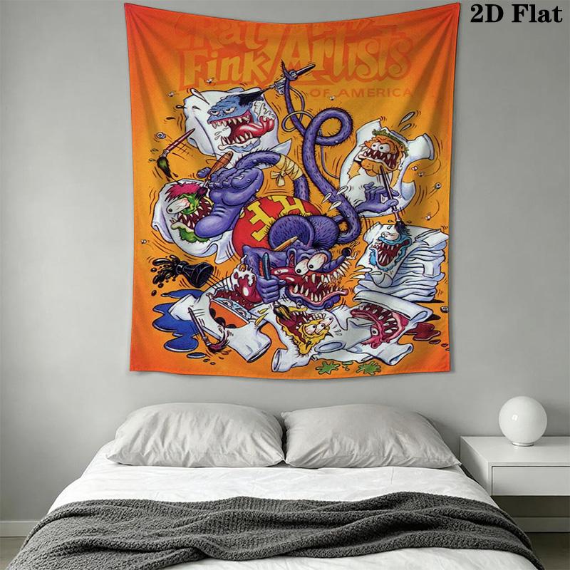 Rat Fink Iconic Mouse Design Tapestry Fashion Print Wallmounted Background Cloth Christmas Gift Background Wall Hanging Cloth