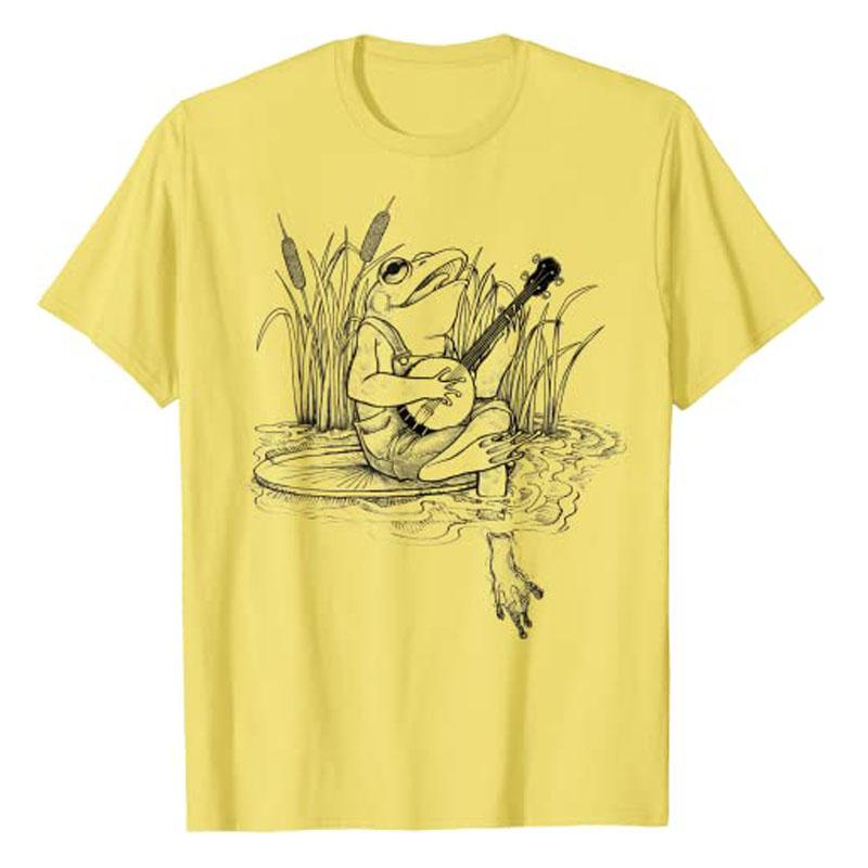 Cottagecore Aesthetic Frog Playing Banjo Cute TShirt Women Unisex Music Lover Clothing Humor Funny Comic Cartoon Graphic Tee Tops