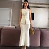 Women's White Sleeveless Blouse with Gold Buttons and Mermaid Skirt Suit Set