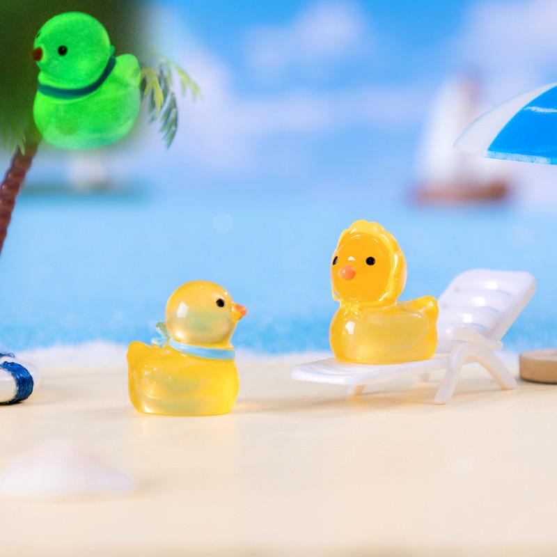 Adorable Luminous Playful Duckling Figurines Resin Miniature Decor Set