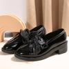 Women's Spring  Fashion Round Toe Bow Anti-Slip Woman Shoes PU Leather Shallow Mouth Slip-On Female Footwear Plus Size 42