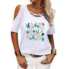 Women Off Shoulder Tee Shirt Summer Fashion Floral Print Short Sleeve Top Ladies Casual Round Collar T-shirt
