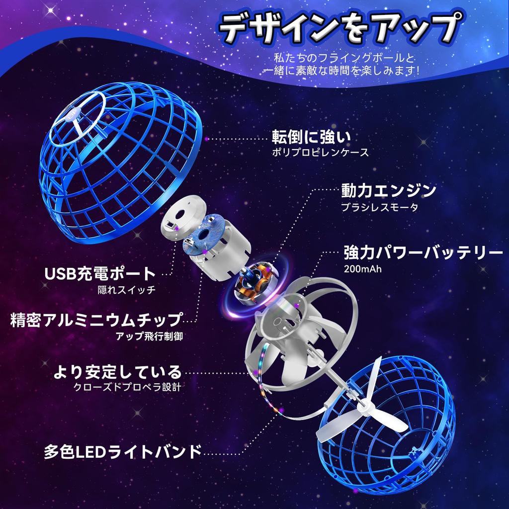 Tikduck Летающий гироскоп Летающий светящийся шар Парящий бумеранг Спиннер с RGB USB Мини-дрон для детей и популярный подарок на день рождения Шар, Игрушка, Огни, 360°