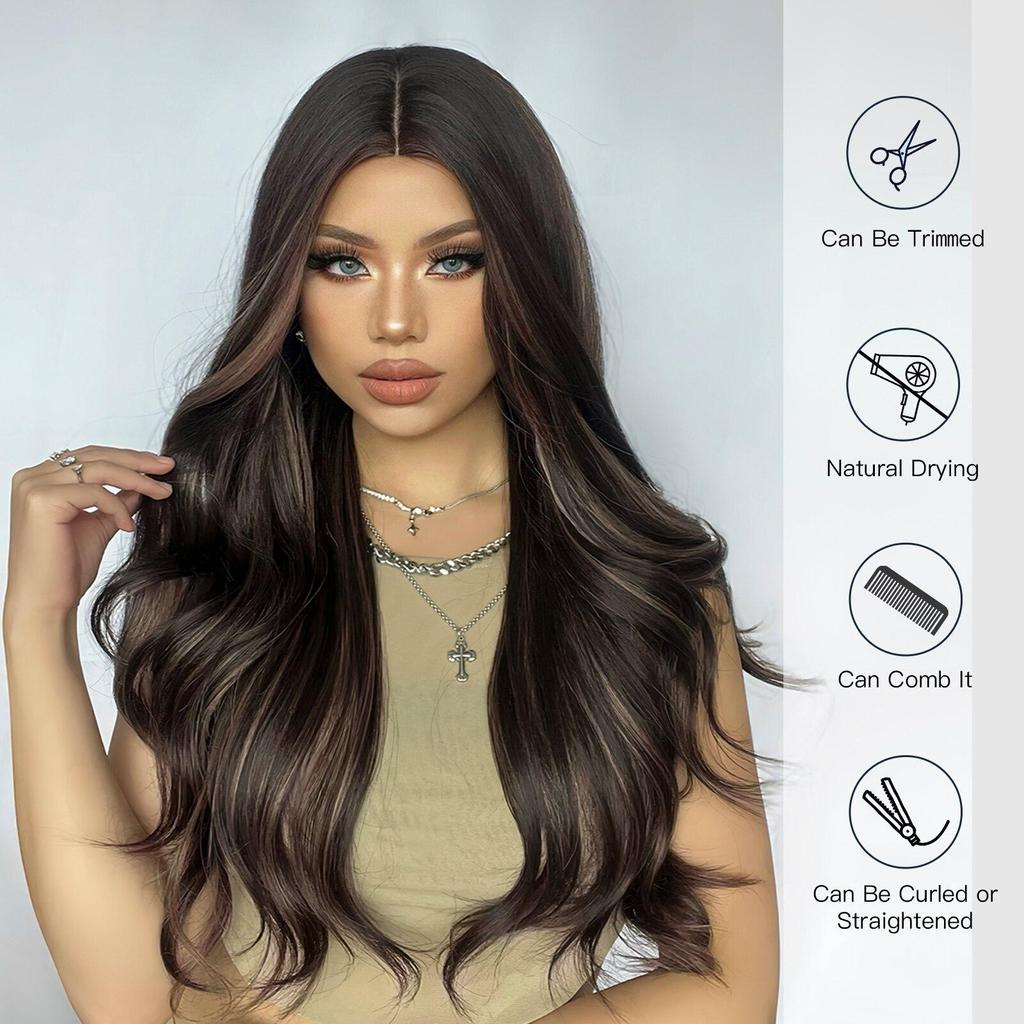ALAN EATON Коричневые длинные объемные волнистые синтетические парики, разноцветные термостойкие парики для женщин, повседневный натуральный парик из волос