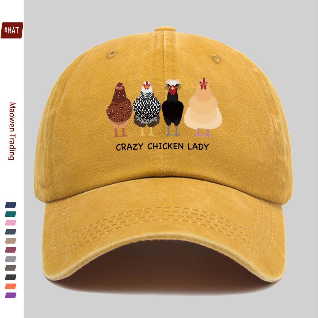 pc Four Baseball Caps with Different Colors And Patterns of Chicken Prints Sun Hats with CRAZY CHICKEN LADY Letter Design P