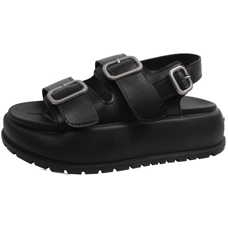 Черные сандалии с одним словом на спортивной платформе, женские, новинка 2025 года, легкая мягкая подошва, увеличивающая высоту голени, римские туфли