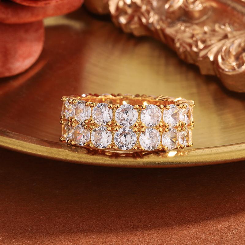 925 Sterling Silver Luxury Double Row White Zircon Ring For Ladies Wedding Party Birthday Fashion Jewelry Gift