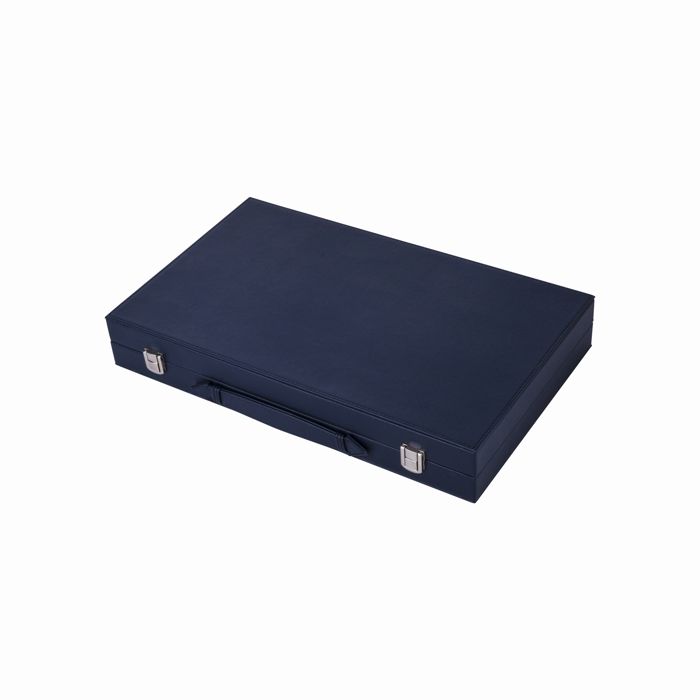 Backgammon Luxe 15 Pouces Similicuir Bleu Foncé – Jeu de Société Stratégie Adulte – Coffret Complet 47,4 x 38,6 cm