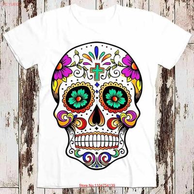 Футболка с сахарным черепом Dia De Muertos 8985 винтажная стираная дышащий топ для повседневной носки унисекс мужской немного эластичный