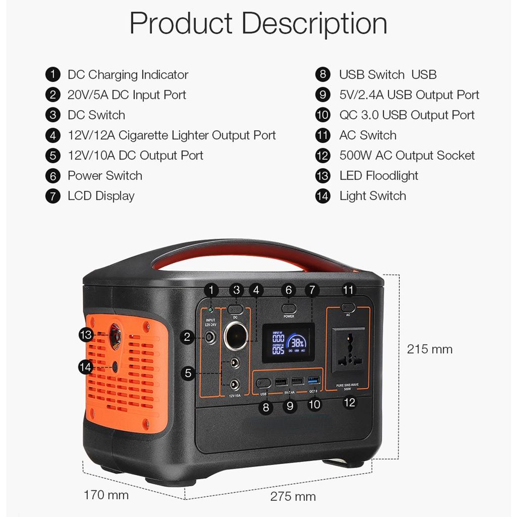 Мини-портативная солнечная электростанция переменного тока, аккумулятор солнечной энергии, источник питания 568WH, 500 Вт, перезаряжаемый аварийный инструмент для кемпинга на открытом воздухе