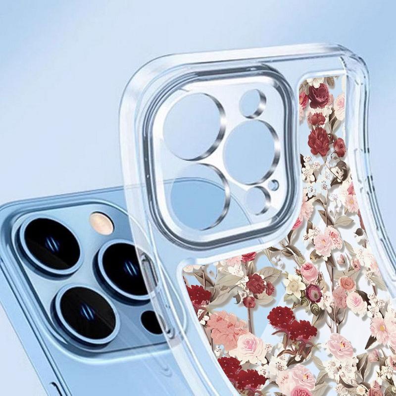 Flower Clear Color Cover For Iphone 16 15 14 Plus 13 12 11 Pro Max 7 8 Plus Xs Max Xr 13 12 Mini Full Camera Protective Silicone Shockproof Soft Case