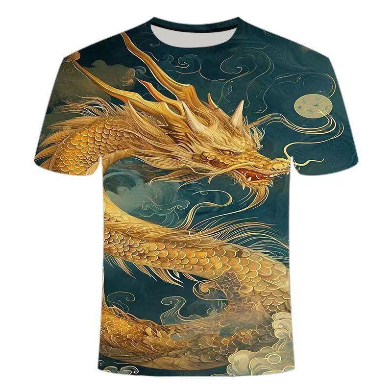 Новая модная мужская футболка с 3D-принтом и персонализированным рисунком дракона, с короткими рукавами и круглым вырезом, большого размера