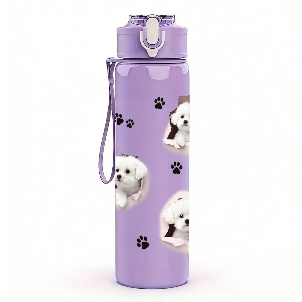1PC Puppy Dog Paw Spot Texture Print 750ml Color Plastic Sports Water Bottle Leakproof Flip Straw Lid Suitable for Sports Office Home Use