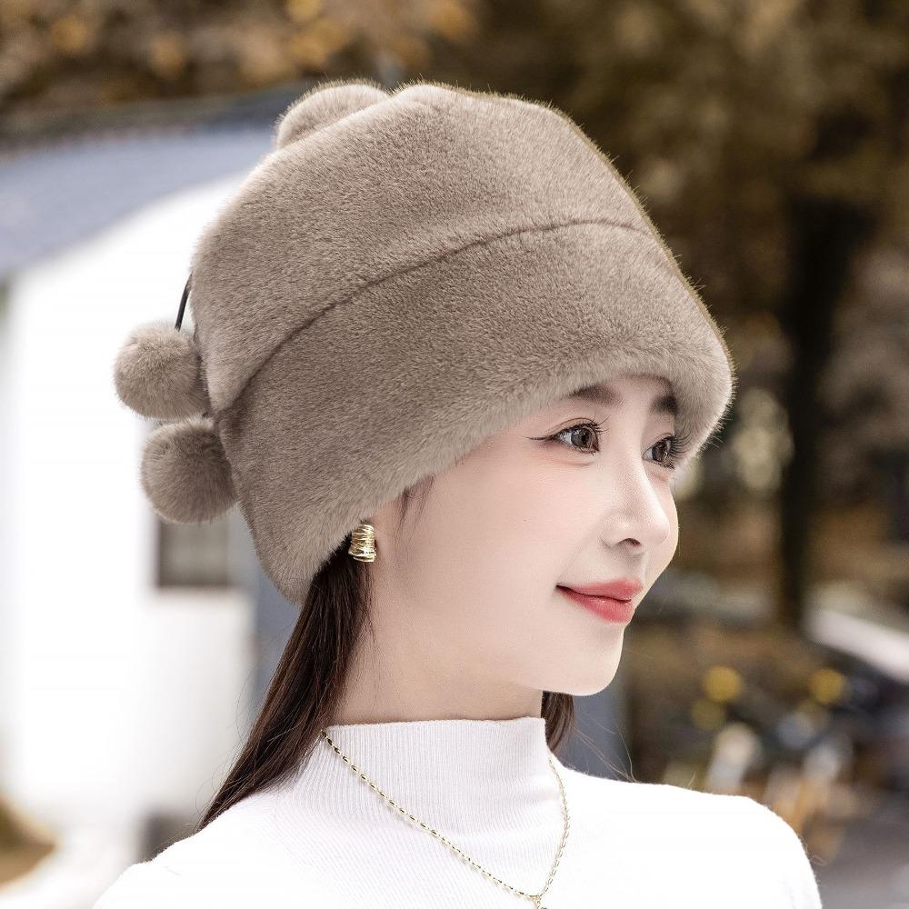 Mink Hat for Women Winter New Mink Fashion Warm Ear Protection Hat Fur Middle-aged Mother Cotton Hat