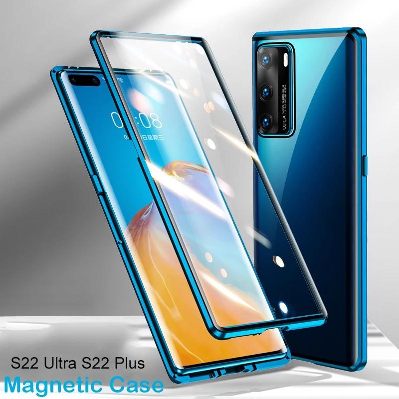 Двусторонний магнитный металлический чехол для Samsung Galaxy S23 S22 S21 S20 Plus Ultra S21 S20 FE A14 A24 A34 A54 A13 A23 A33 A53 A12 A22 A32 A52 A72 A71 A51