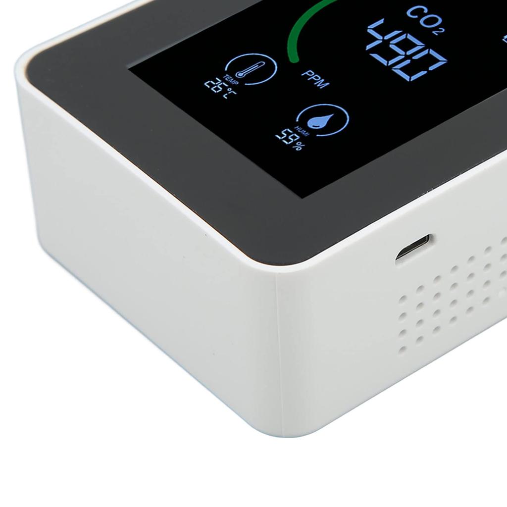 CO2 Meter with Temperature and Humidity Large Ventilated USB for Use High-Precision Detection, 3-in-1 Screen, Stable, Design, Charging,