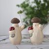 Wooden Mushroom Figurine Hand-Carved Mushroom Elf Holding A Balloon Rustic Tabletop Mushroom Decoration for Home Office Desk Shelf