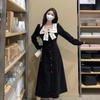 Autumn & Winter Bow Square Neck Long Sleeve A-Line Dress - Korean Japanese Student Style
