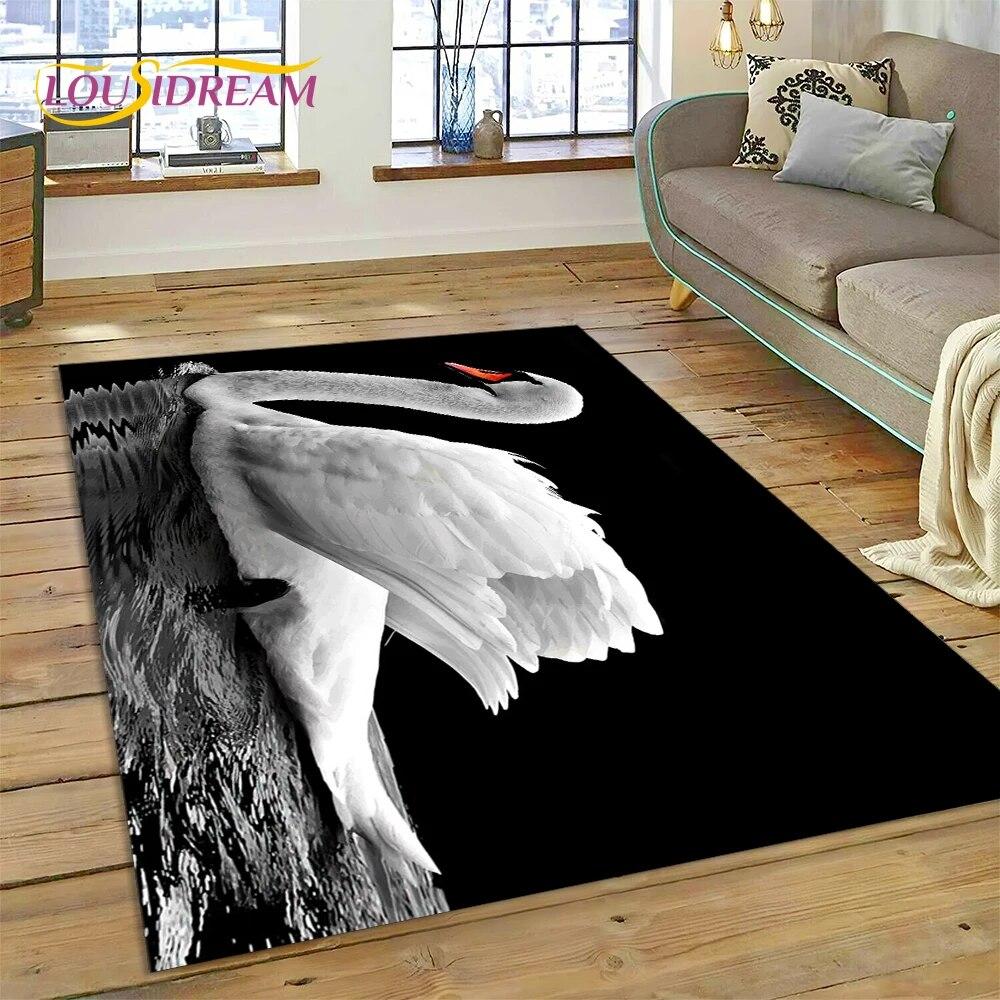 Love Swan Cartoon Cygnus Girl Gift Carpet Rug for Home Living Room Bedroom Sofa Doormat Decor,Kids Area Rug Non-slip Floor Mat