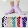 5 Pairs Y2K Polka Dot Women's Ankle Socks Kawaii Cotton Breathable Short Socks White/Black/Purple/Pink (Multi-Color)