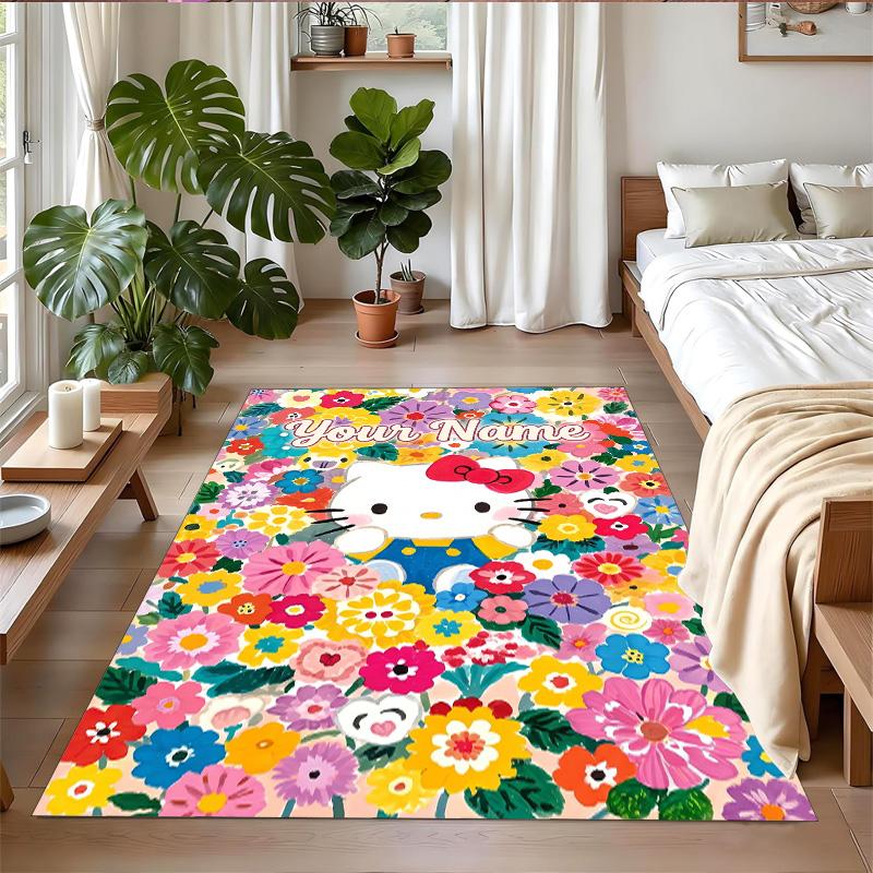 Crystal Velvet Rug Custom Name Text, Soft Non Slip Floor Mat Home DecorHello Kitty