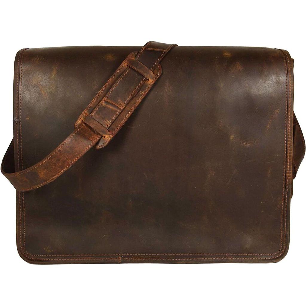 Leather 16 Inch Leather Vintage Rustic Crossbody Messenger Courier Satchel Bag Gift Men Women Briefcase Carry Laptop