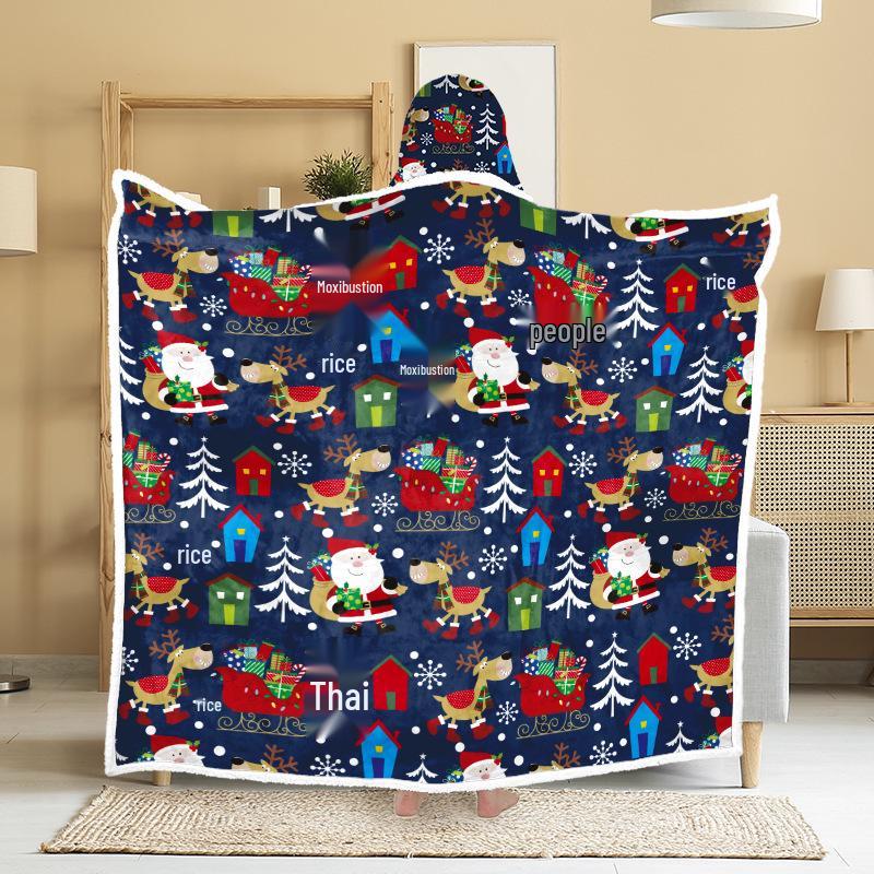 Christmas Festival Wearable Hooded Flannel Blanket Shawl