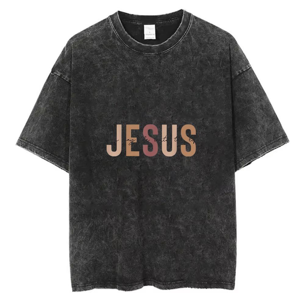Jesus Christian T Shirt Minimalist Faith Graphic Tee Vintage Washed Aesthetic Typography Shirt Unisex Religious Gift Top