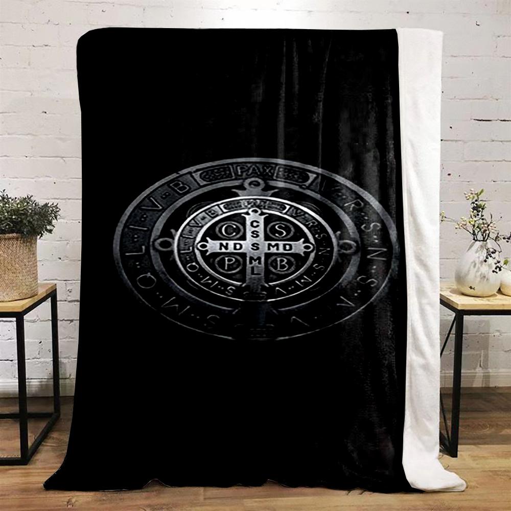Saint Benedict Medal Design bedroom blanket: printed Flannel blanket for bedroom, living room, sofa, and nap