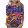 Круглый вырез 3D Карнавальная маска Печатный топ Модные повседневные длинные рукава женские футболки