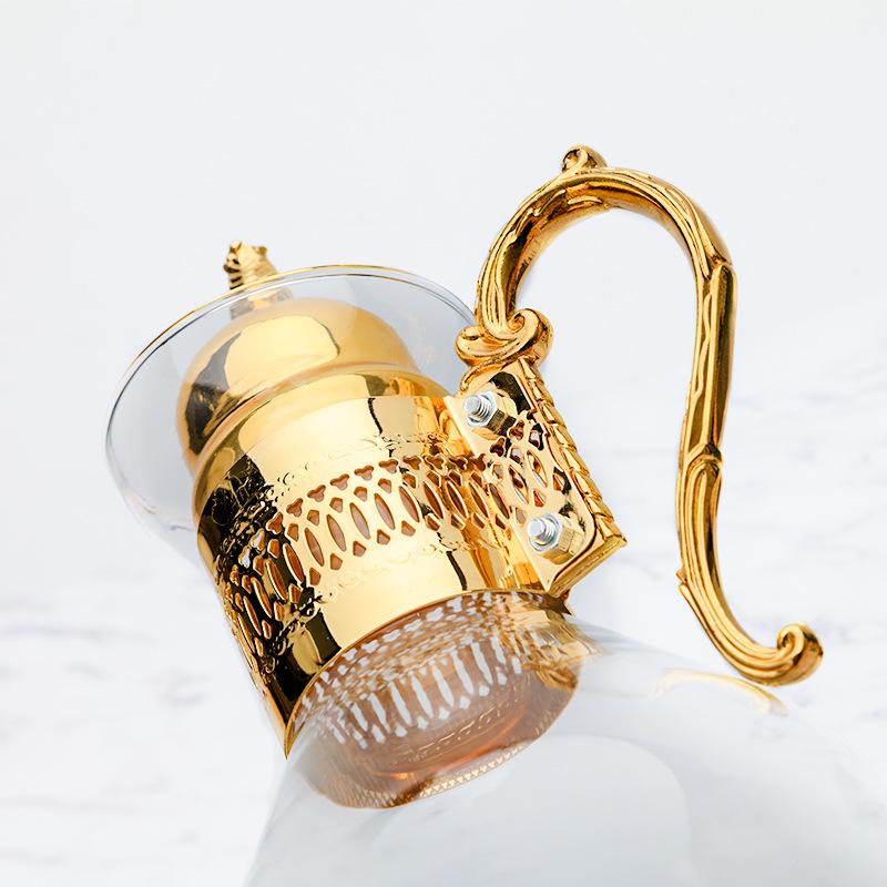 Юго-Восточная Азия Ретро Металлический Кофейник Набор: Зеркальная отделка из 3 частей с подогреваемым стеклянным горшком