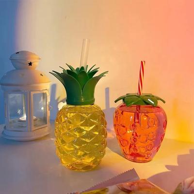 10 шт. Пластиковый стаканчик для питья «Клубника Ананас» с трубочкой, Стаканчики для вечеринки, Стаканчики для сока, Декор для вечеринки в стиле Луау, Фламинго, Летний пляжный бассейн