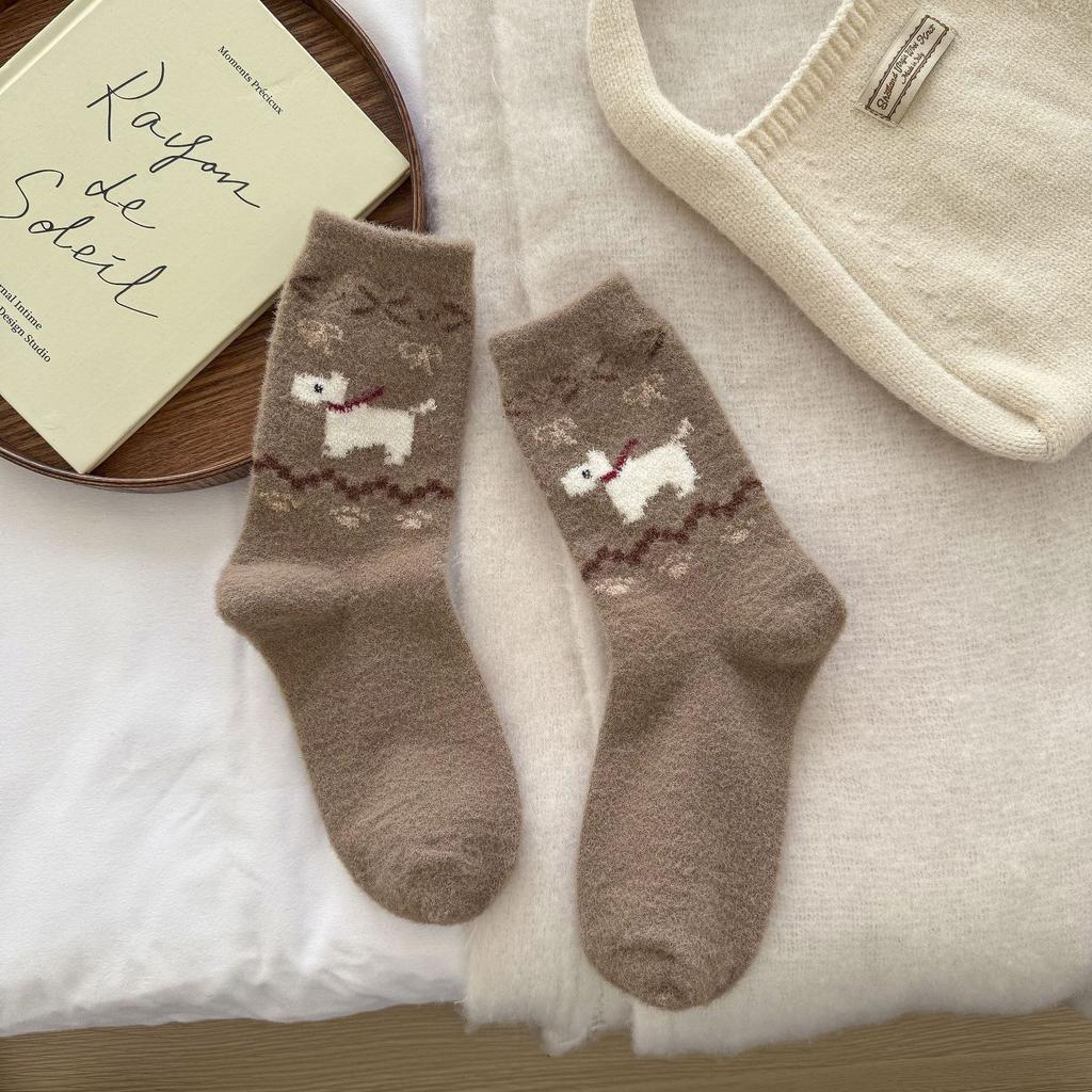 Женские осенне-зимние теплые плюс толстые ретро милые носки-гольфы с щенком