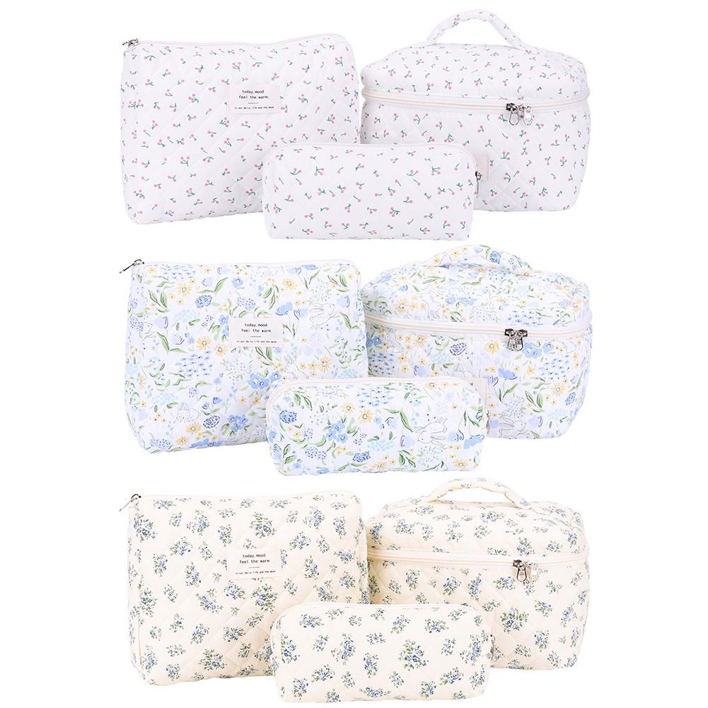 3Pcs Quilted Makeup Bag Cosmetic Organizer Bag Large Capacity Makeup Storage Bag Aesthetic Cosmetic Bag Outdoor Travel Bag