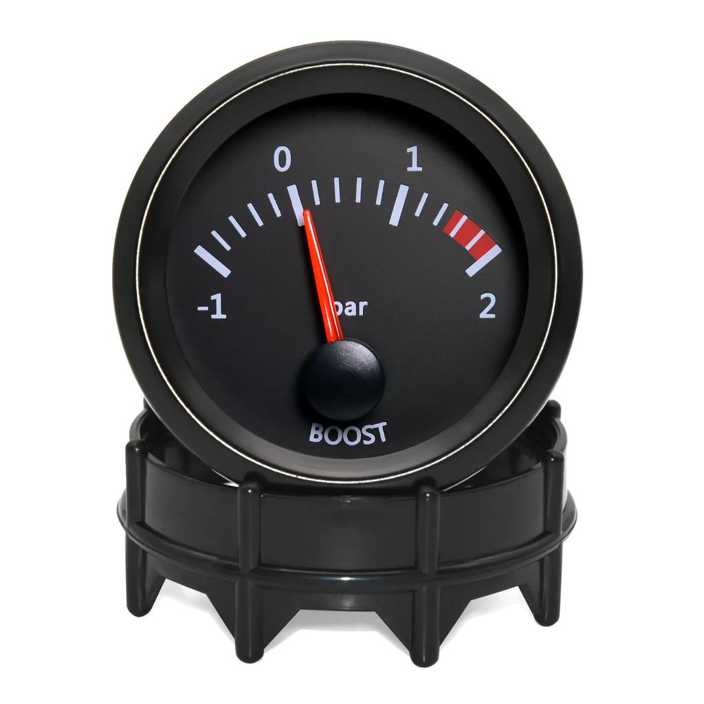 52mm Car Gauge White Backlight Pointer Boost Meter -1~2Bar Turbo Boost Gauge with T Tube PVC Hose for 12V Gasoline Vehicle