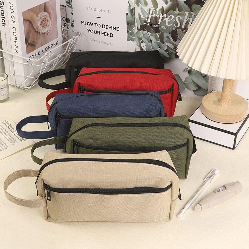 Solid Color Pencil Case Oxford Cloth Stationery Storage Pouch Creative Pen Bag Students