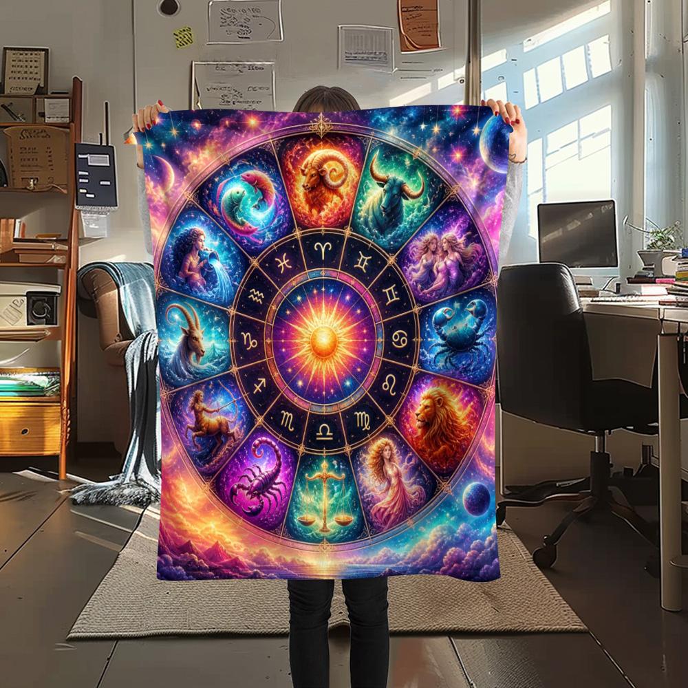 Zodiac Constellation Galaxy Spiral Blanket Home Decor Suitable For All Seasons Bedroom Office Rest Blanket Digital Printing