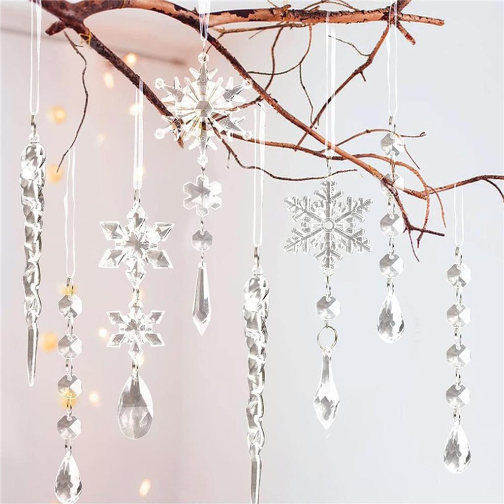 30 Pcs Snowflake Icicle Decoration Exquisite Acrylic High Transparency Hanging Snowflake Ornament Fo